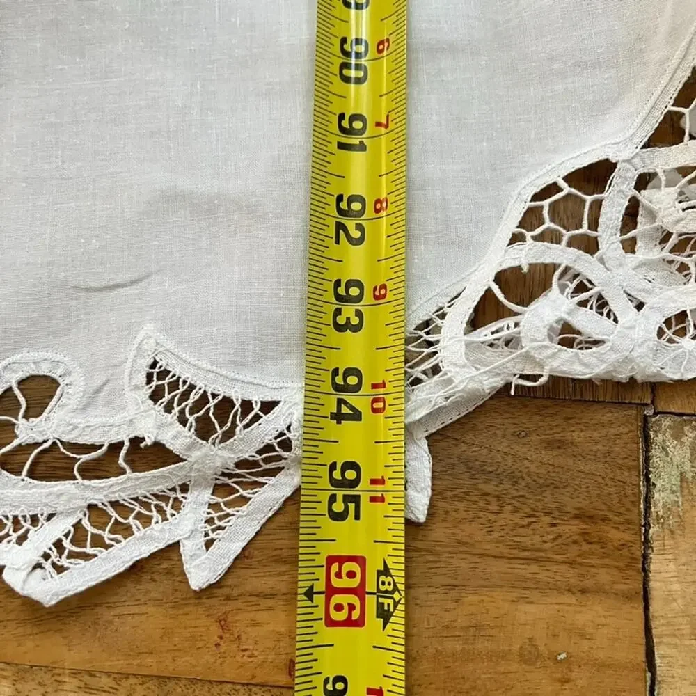 Vintage White Battenburg Lace Cotton Applique Cutwork Embroidery Flat Full Sheet